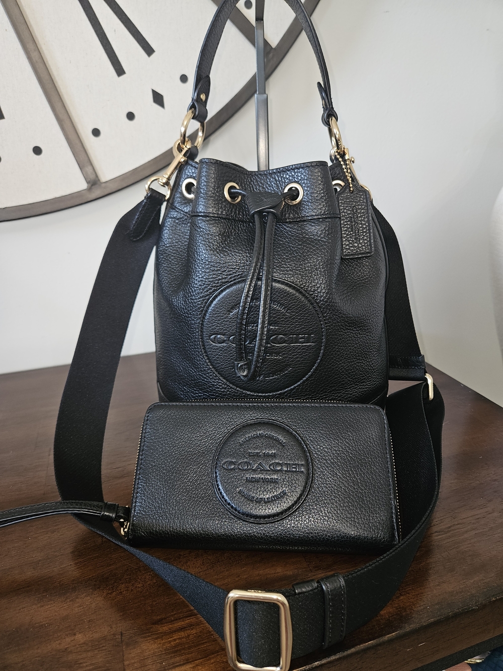 Coach Black Pebbled Leather Coach Dempsey with Wallet